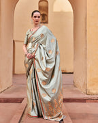 Grey Satin Silk With Copper weaving
