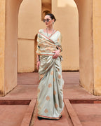 Grey Satin Silk With Copper weaving