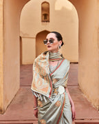Grey Satin Silk With Copper weaving