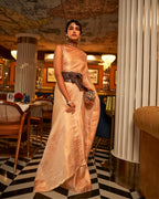 White Gold Satin Saree in self weave