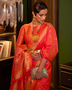 Orange Handloom Silk with woven buti