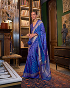 Royal Blue Handloom Silk with woven buti