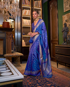 Royal Blue Handloom Silk with woven buti