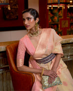 Beige Linen Saree with Woven Motifs