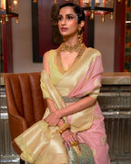 Pink Linen Saree with Woven Motifs