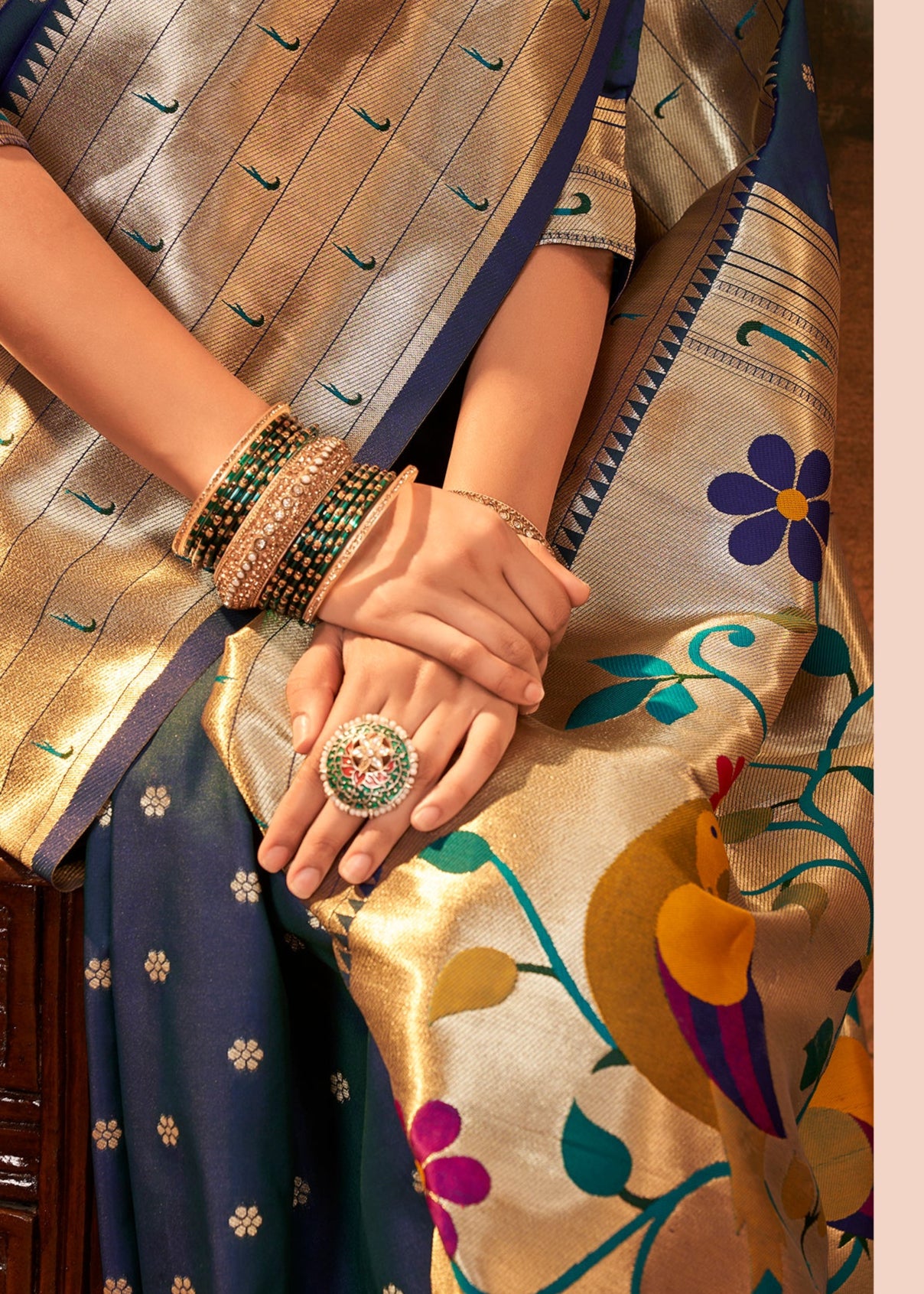 Pure Silk Paithani With Zari Weaving Cobalt Blue Saree