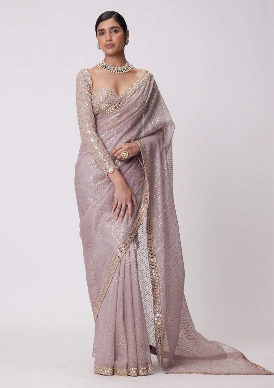 Georgette Sequins with Mirror work Lace Border Saree