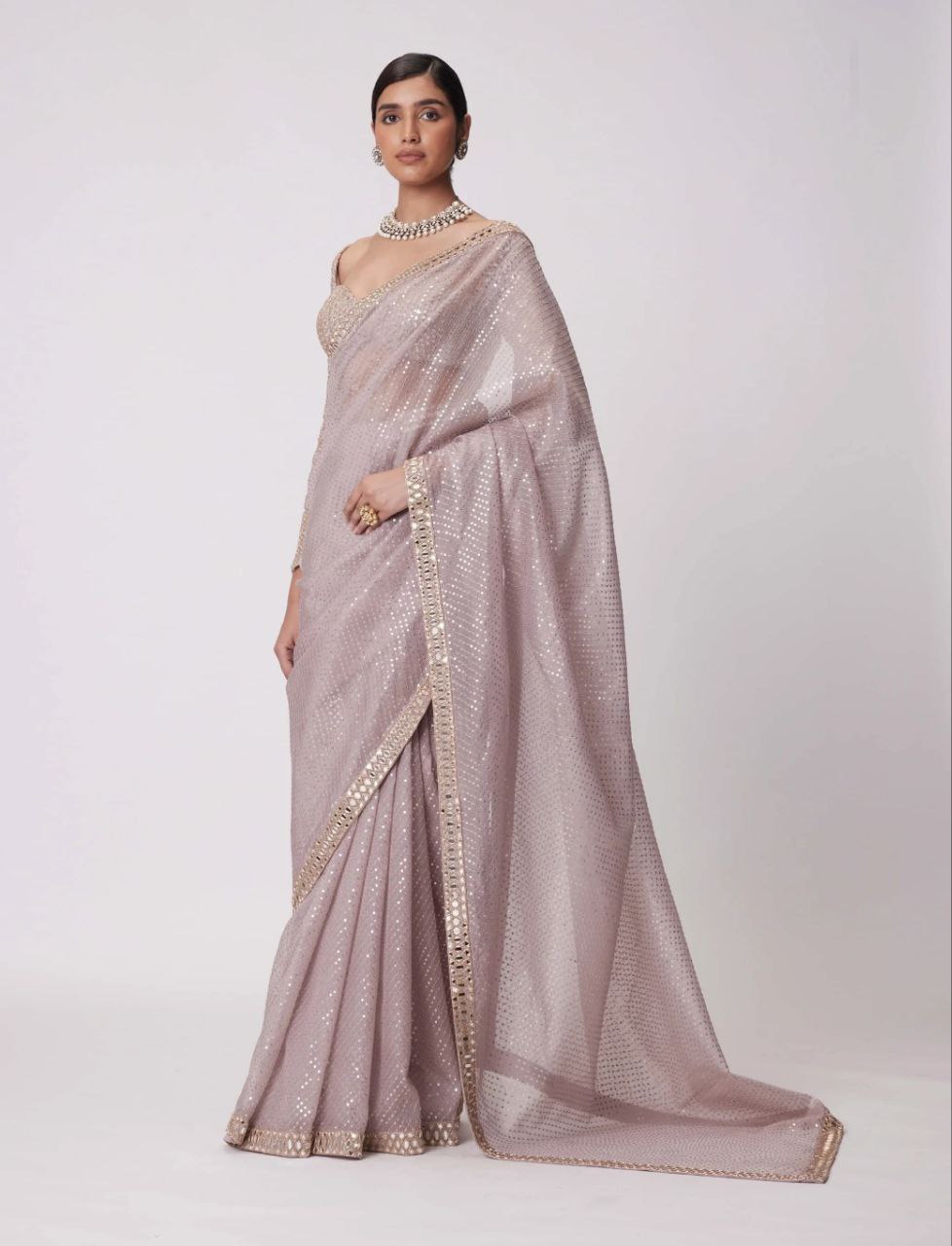 Georgette Sequins with Mirror work Lace Border Saree