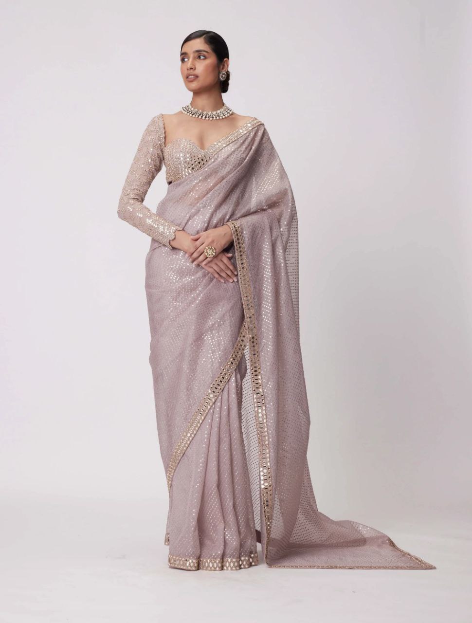 Georgette Sequins with Mirror work Lace Border Saree