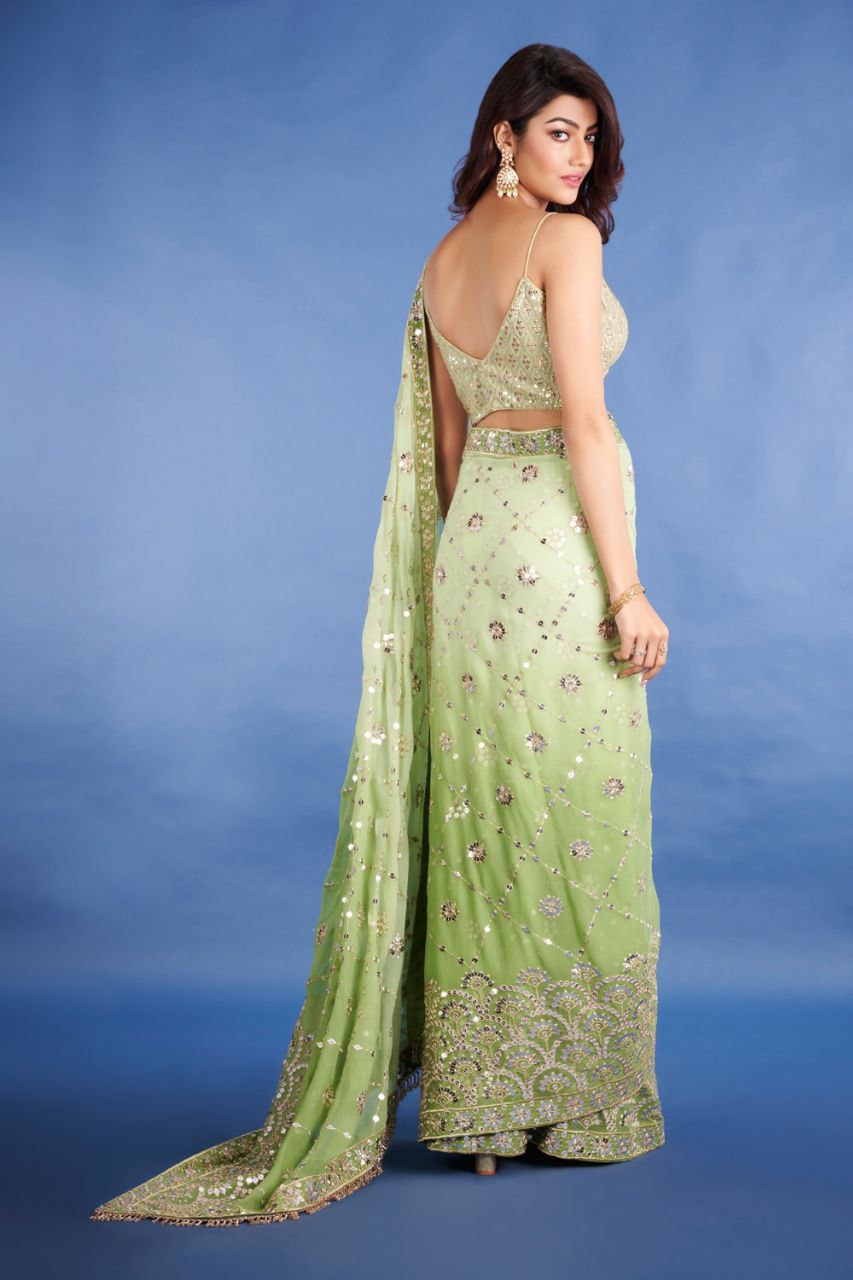 Soft Georgette Peding Gradient Green Saree