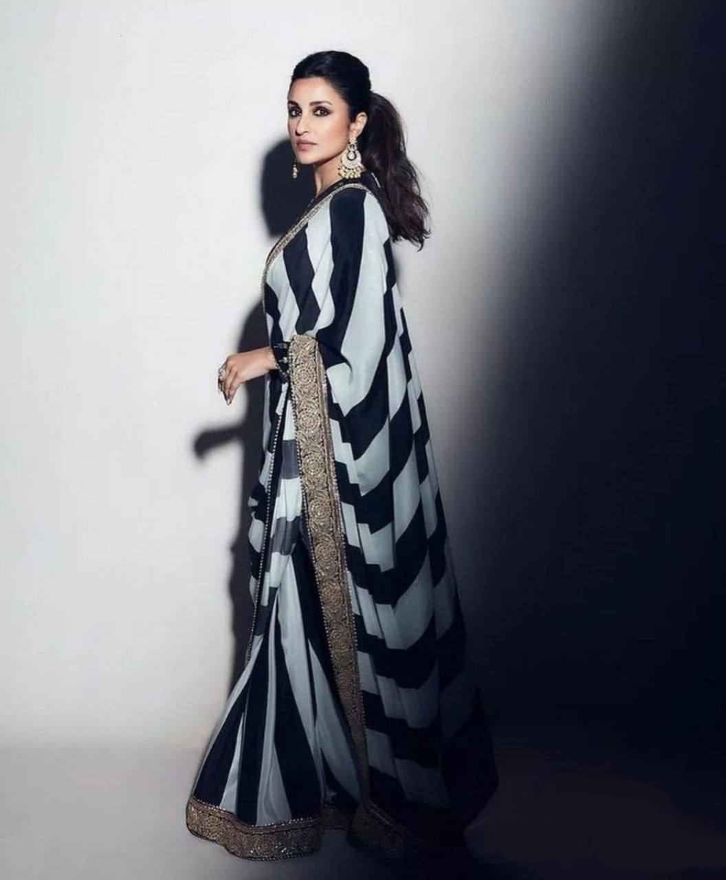 Fancy White and Black Georgette Saree