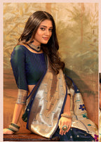 Pure Silk Paithani With Zari Weaving Cobalt Blue Saree