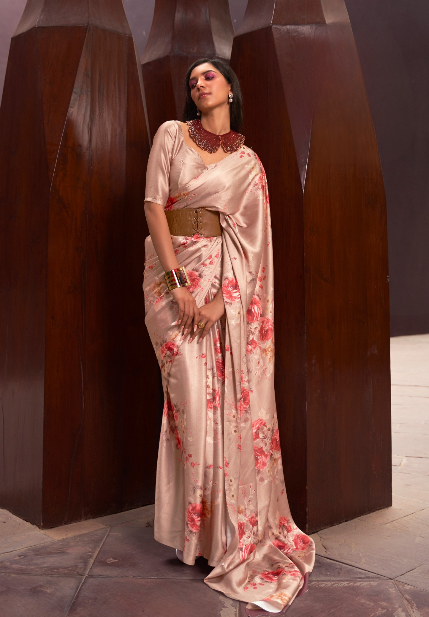 Rose Gold Satin Crepe with Digital Print