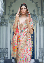 Cream pashmina weaving Modal Silk Saree