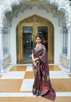 Black Pashmina Weaving Modal Silk saree with Double Border
