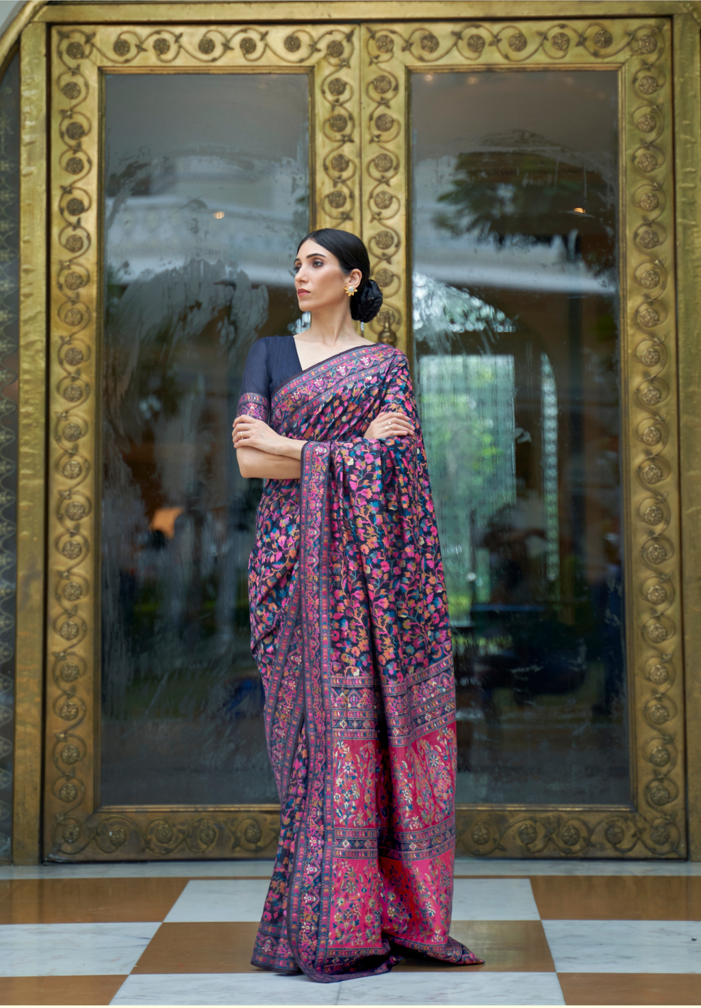 Black Pashmina Weaving Modal Silk saree with Matching Border