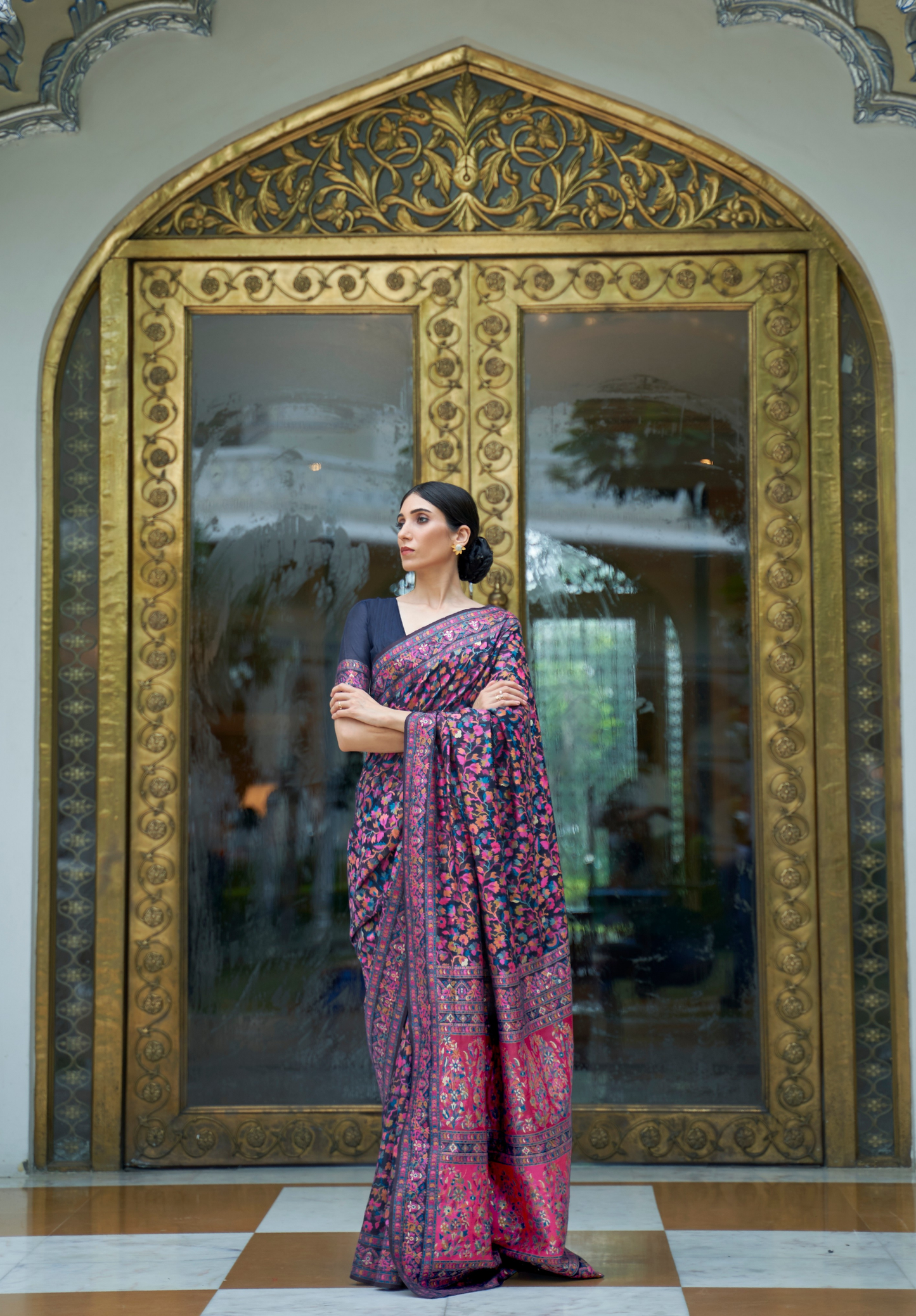 Black Pashmina Weaving Modal Silk saree with Matching Border