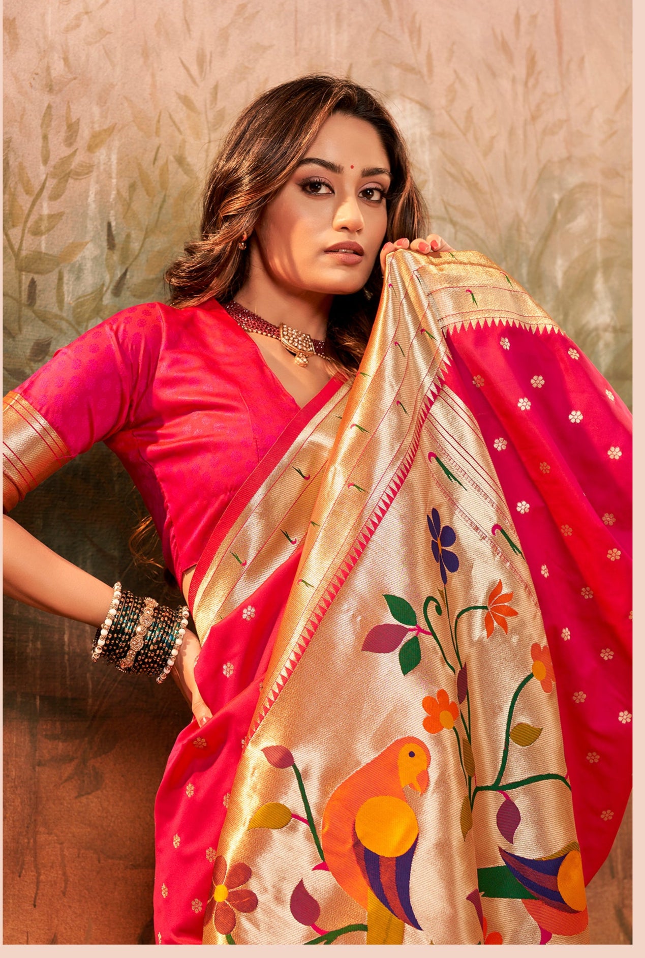 Pure Silk Paithani With Zari Weaving Pink Saree