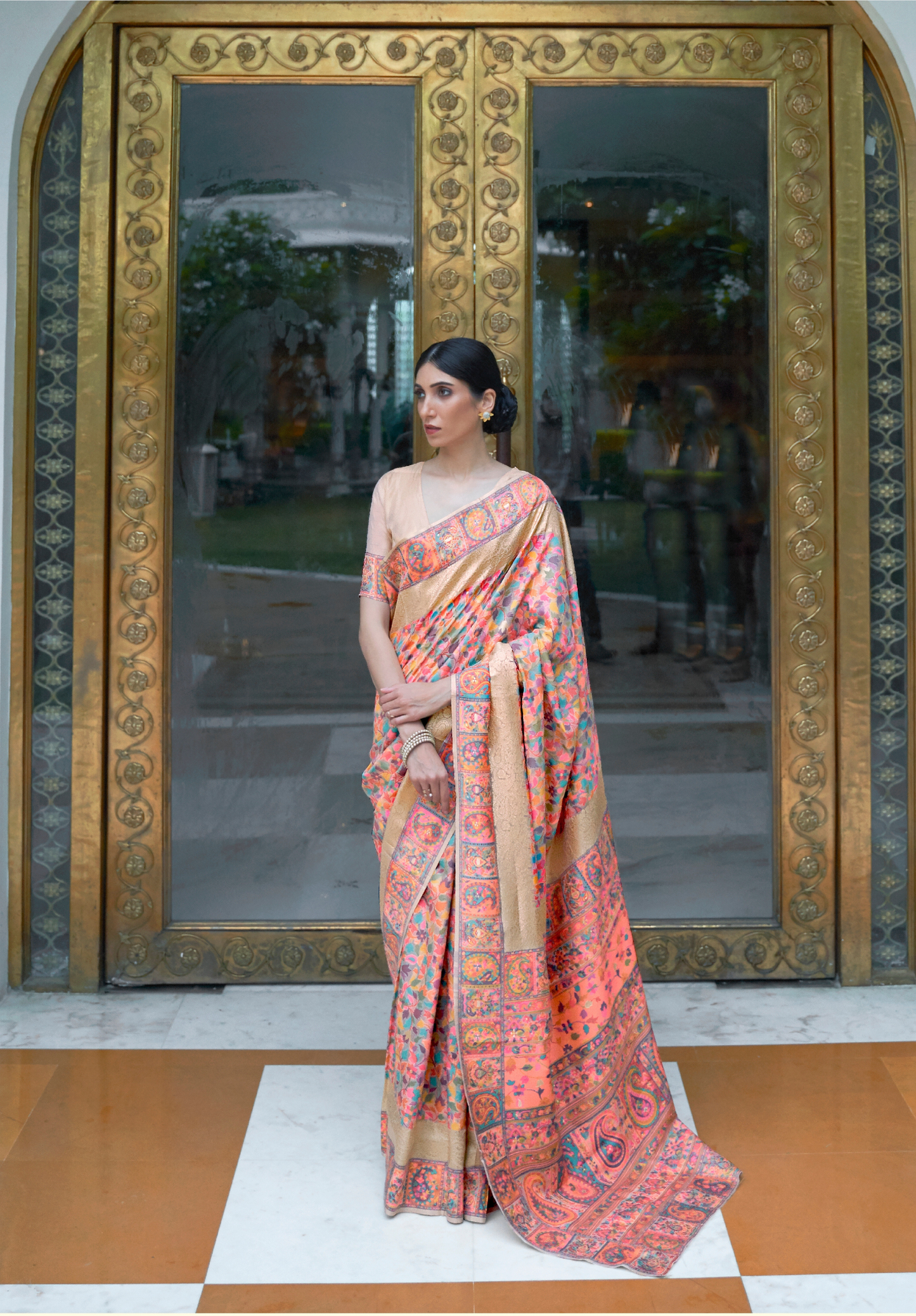 Gold Pashmina  Weaving Modal Silk saree