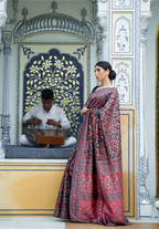 Black Pashmina Weaving Saree with Contrast Pallu