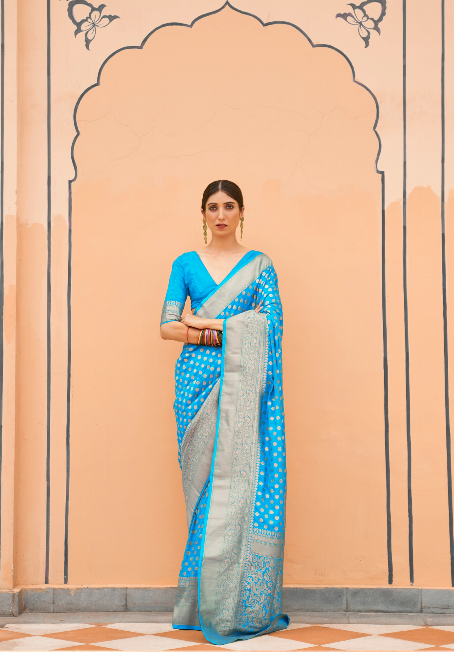 Blue Khadi georgette weaving saree