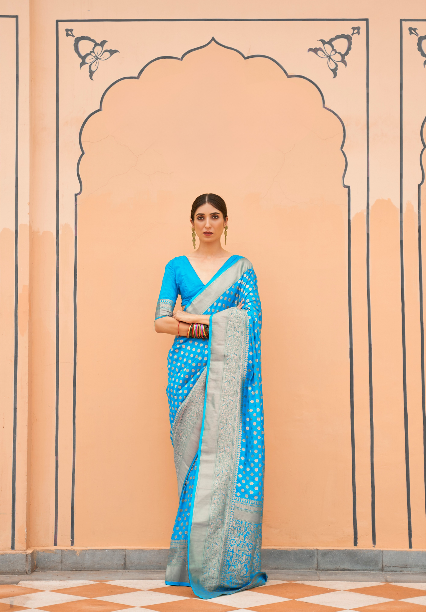 Blue Khadi georgette weaving saree