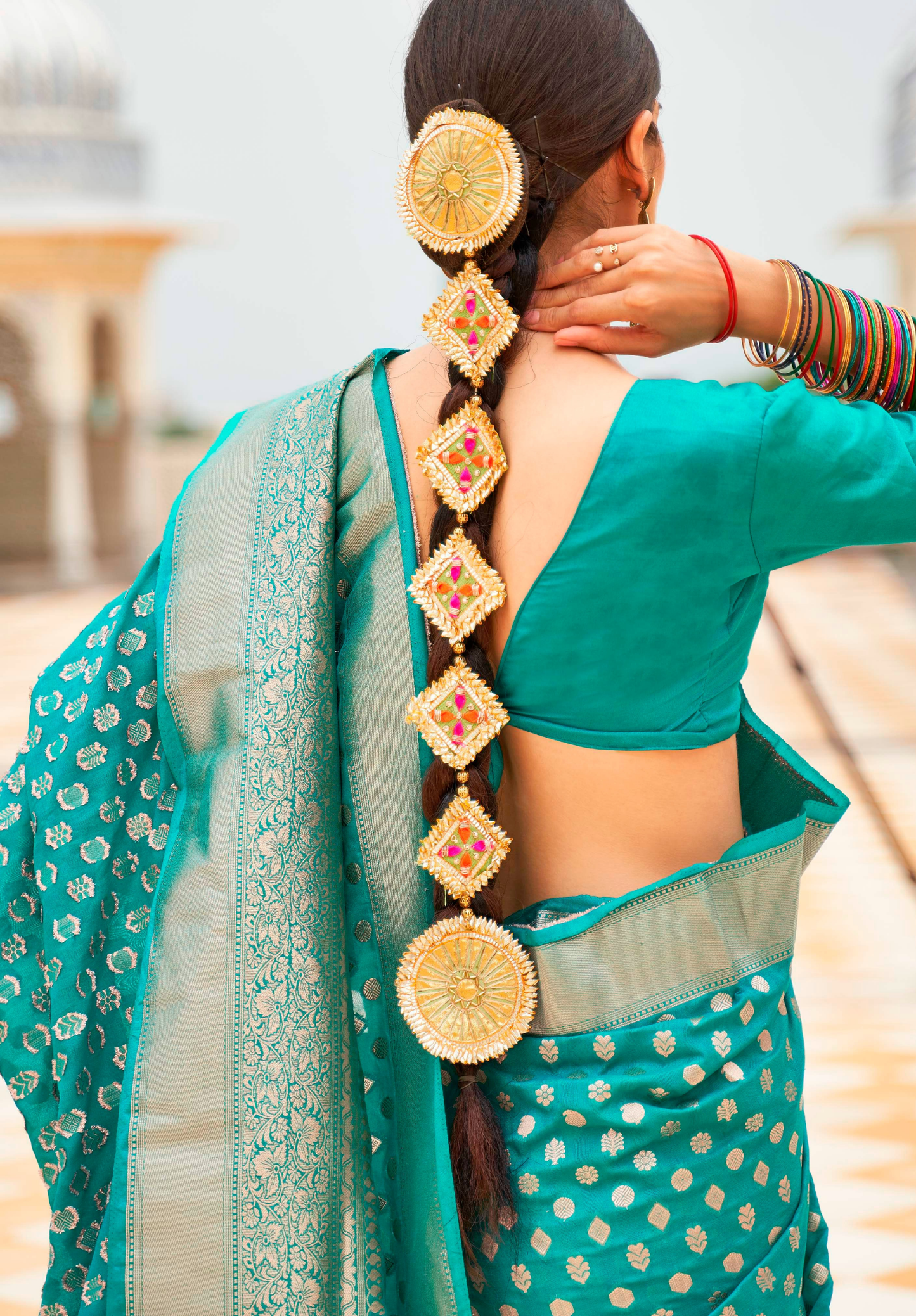 Green  Khadi georgette weaving saree