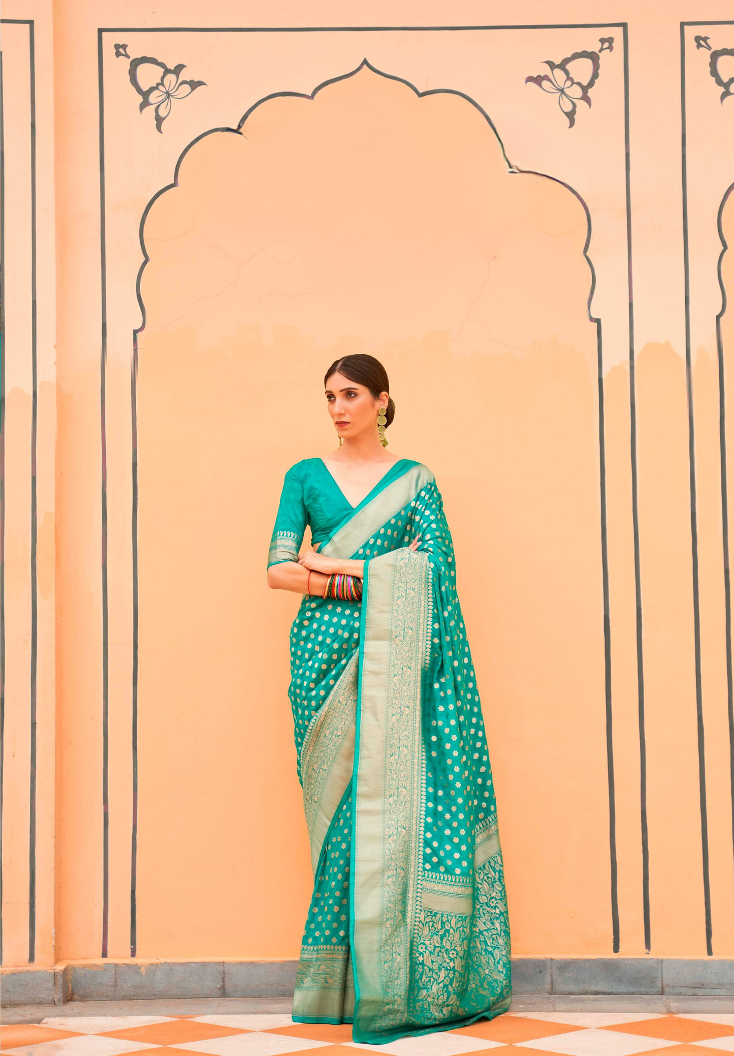 Green  Khadi georgette weaving saree