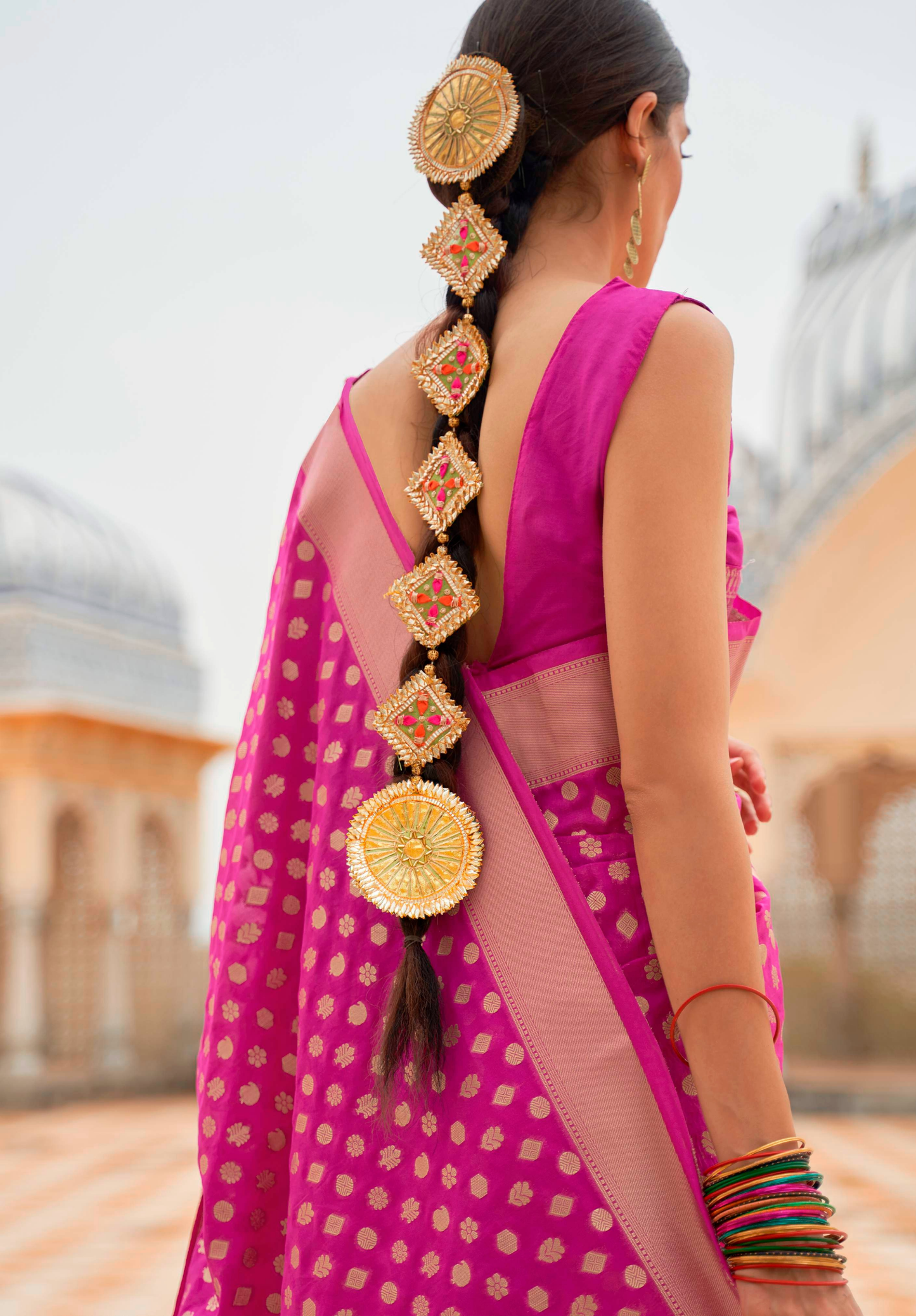 Pink  Khadi georgette weaving saree