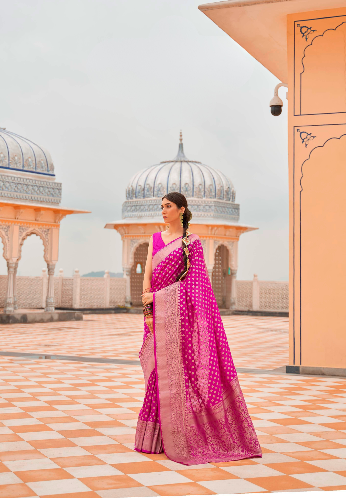 Pink  Khadi georgette weaving saree