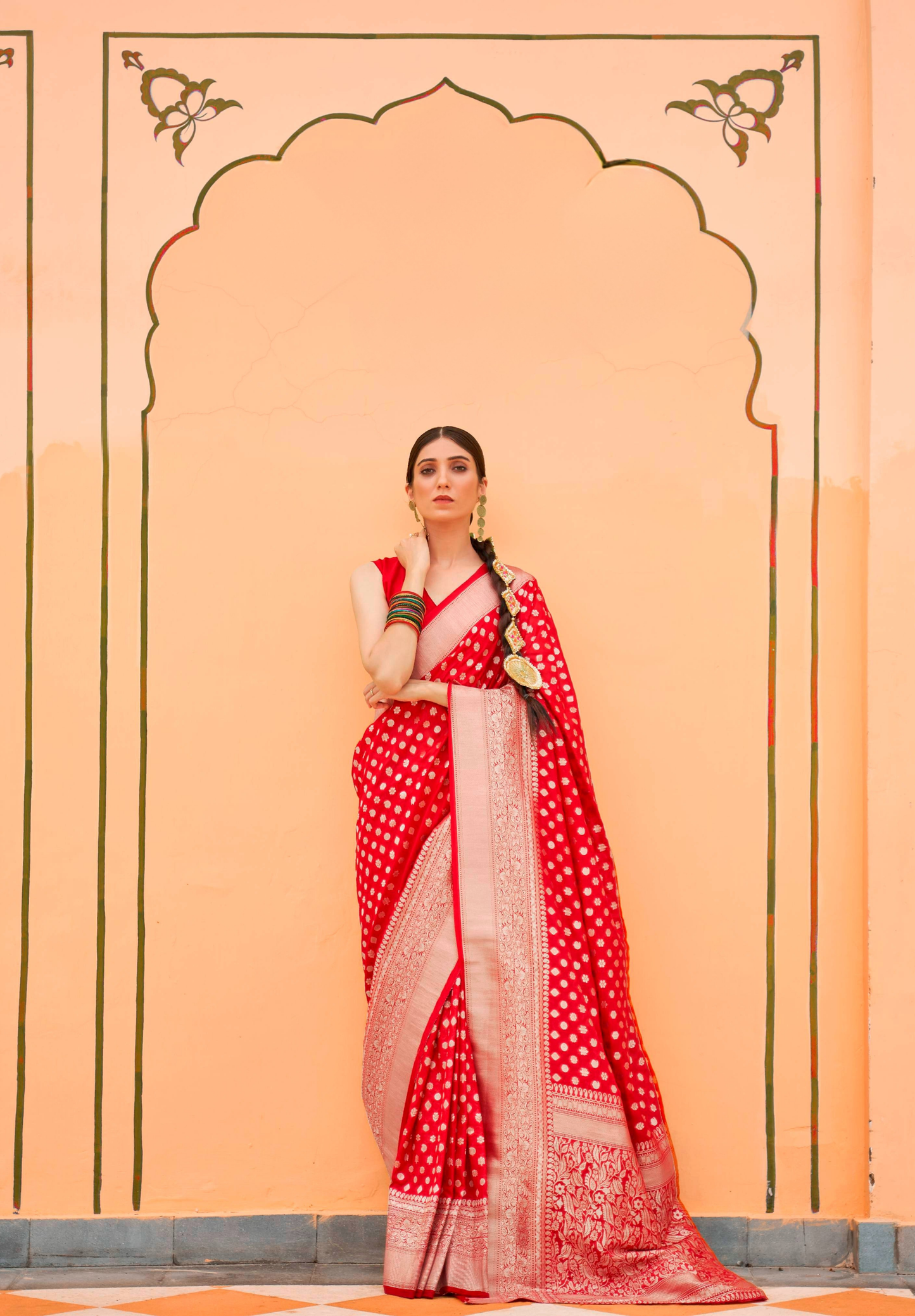 Red Khadi Georgette weaving saree