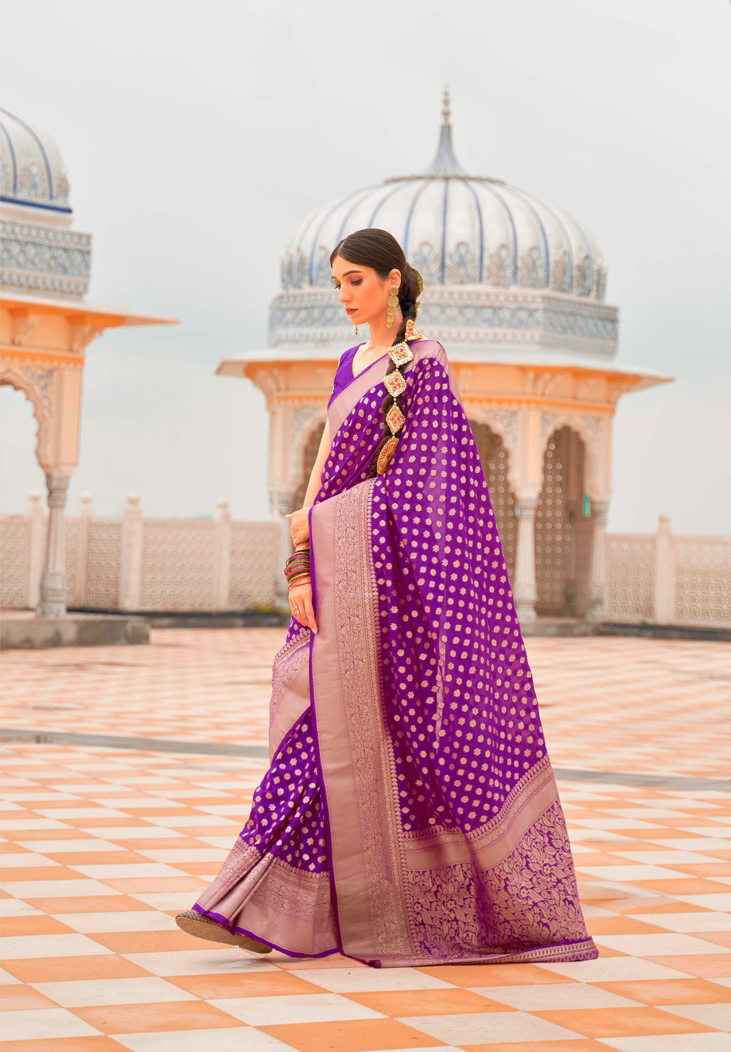 Purple Khadi georgette weaving saree
