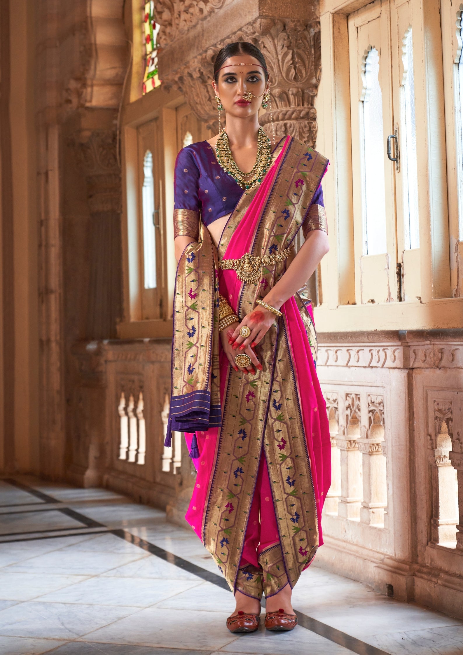 Paithani Silk Zari Weaving Pink Saree
