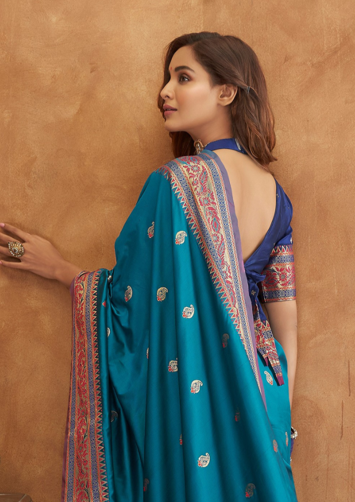 Blue Banarasi Soft Silk Zari work Saree