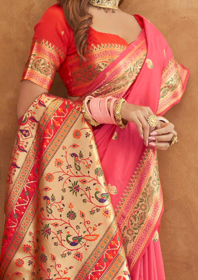 Pink Banarasi Soft Silk Zari work Saree