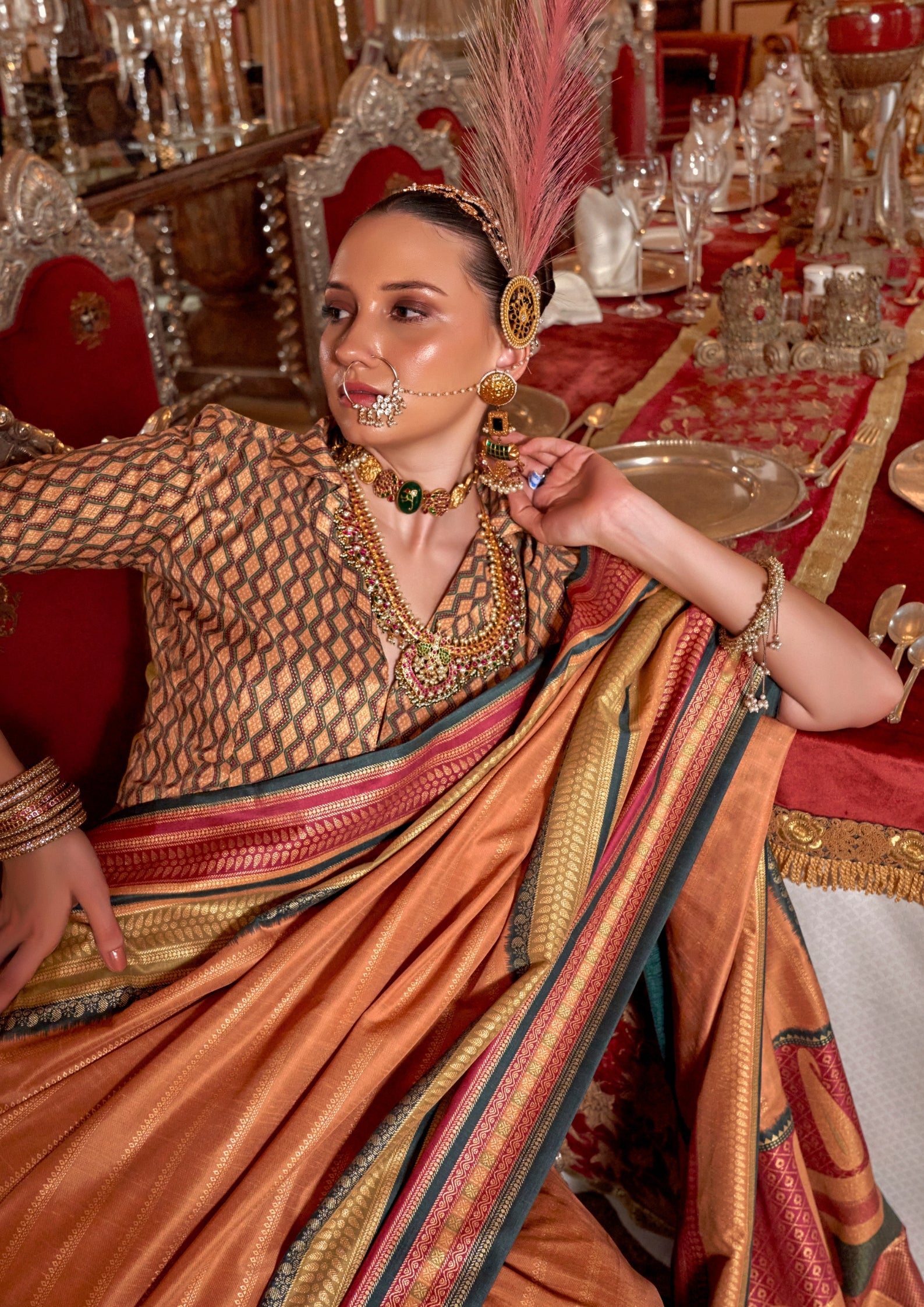 Silk With Gold Finishing Coral Blush Saree