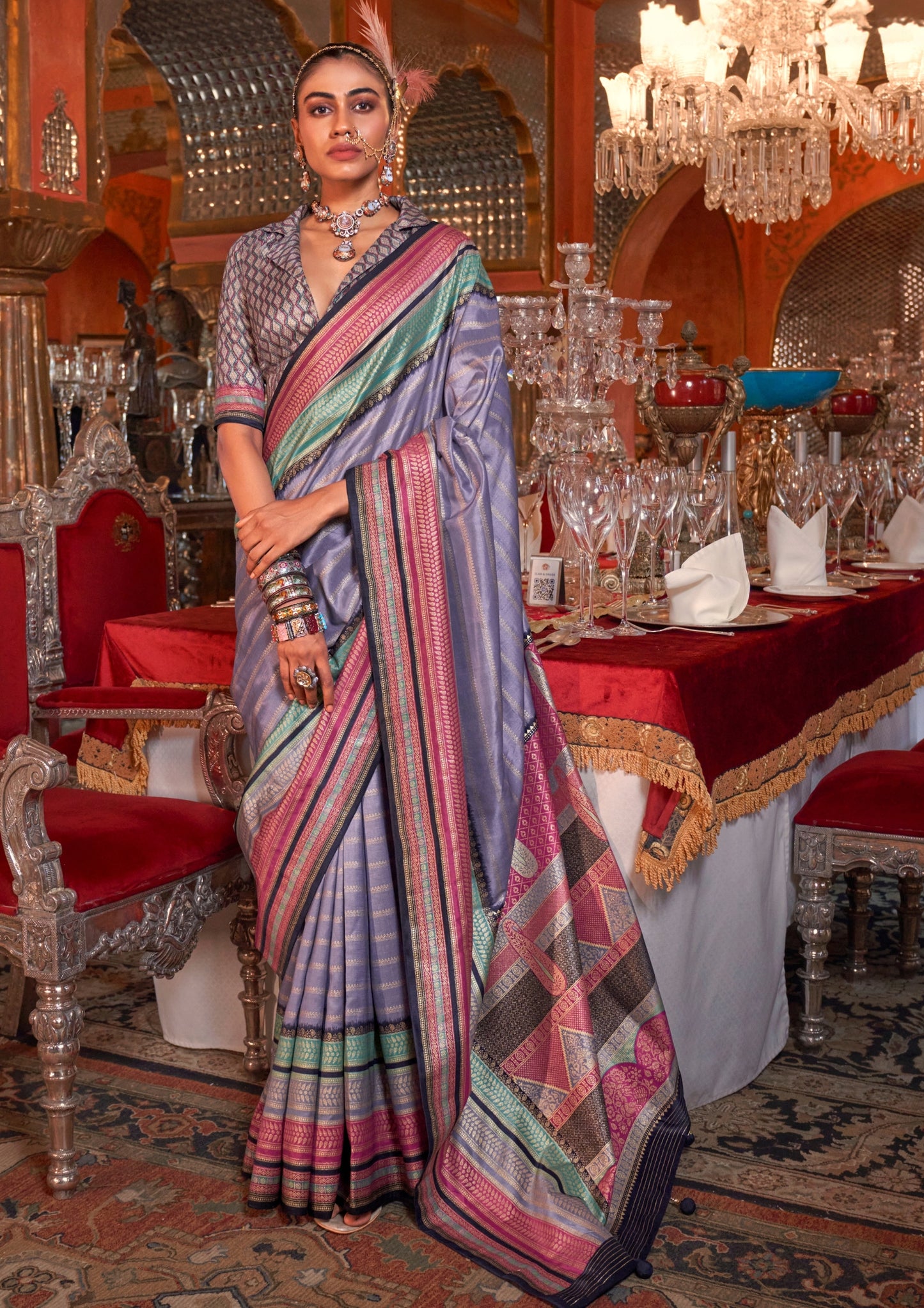 Silk With Gold Finishing Lavender Saree