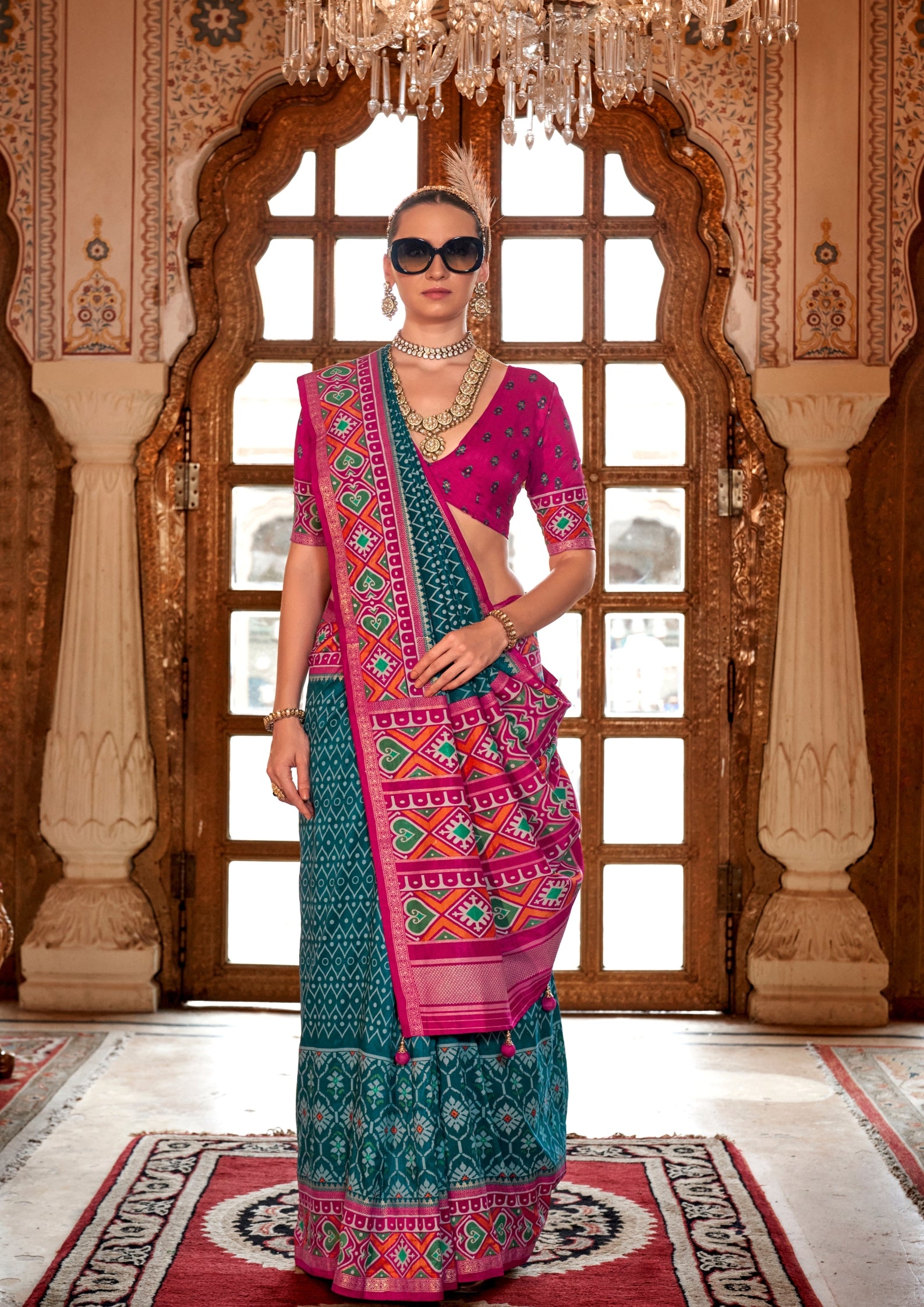 Super PV Silk Patola Design Morpankh Saree With Contrast Border