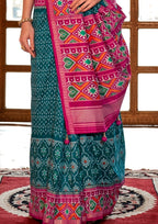 Super PV Silk Patola Design Morpankh Saree With Contrast Border