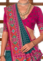 Super PV Silk Patola Design Morpankh Saree With Contrast Border