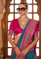 Super PV Silk Patola Design Morpankh Saree With Contrast Border