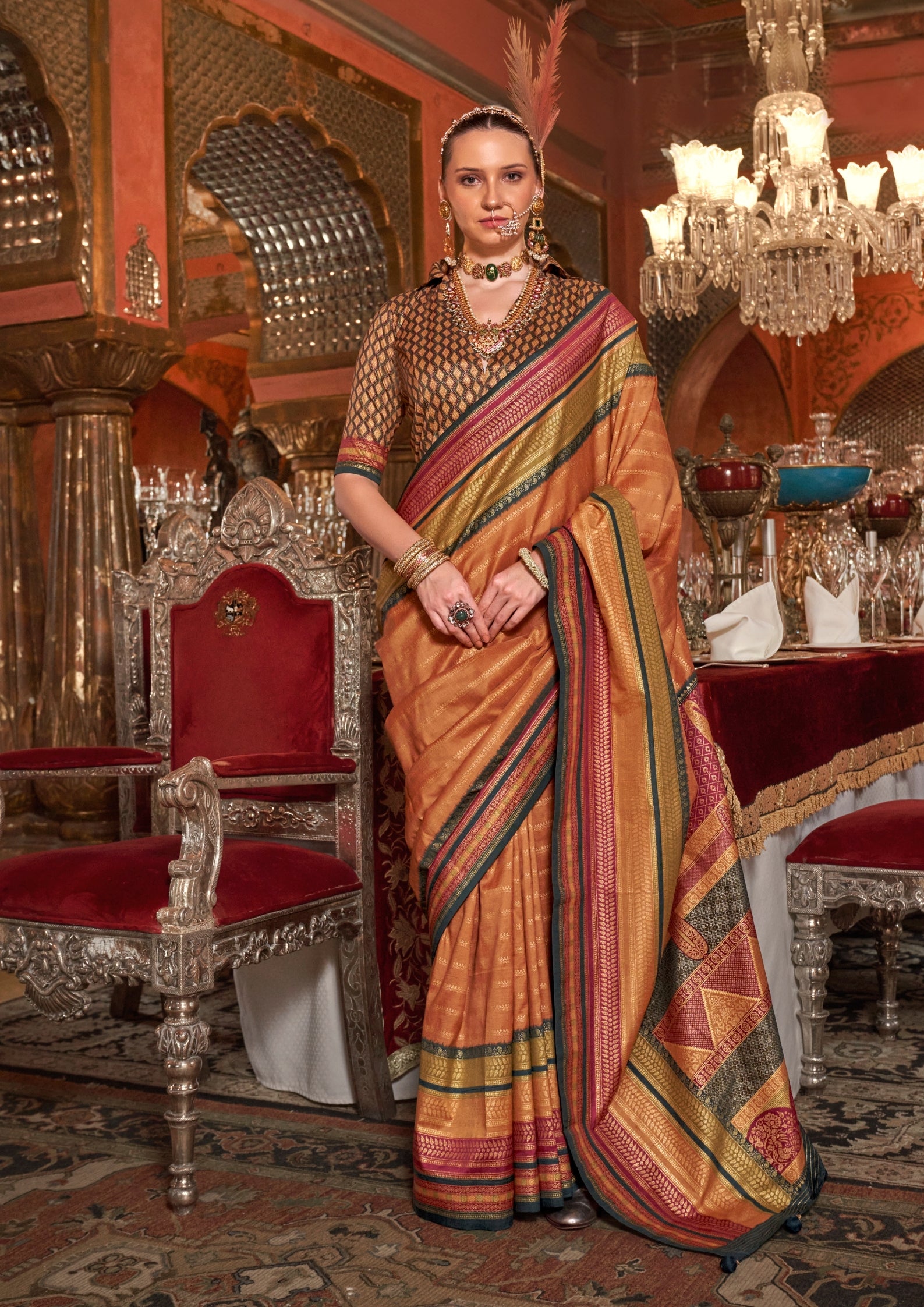 Silk With Gold Finishing Coral Blush Saree