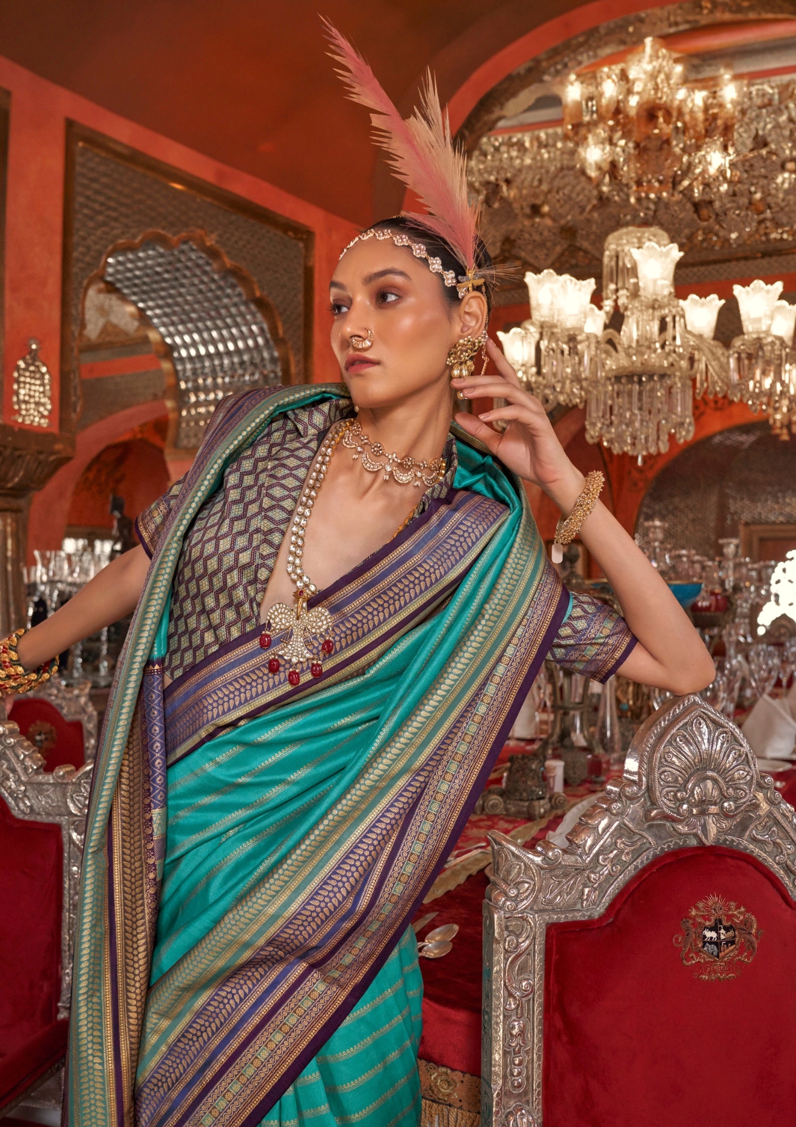 Silk With Gold Finishing Turquoise Blue Saree