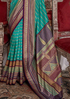 Silk With Gold Finishing Turquoise Blue Saree