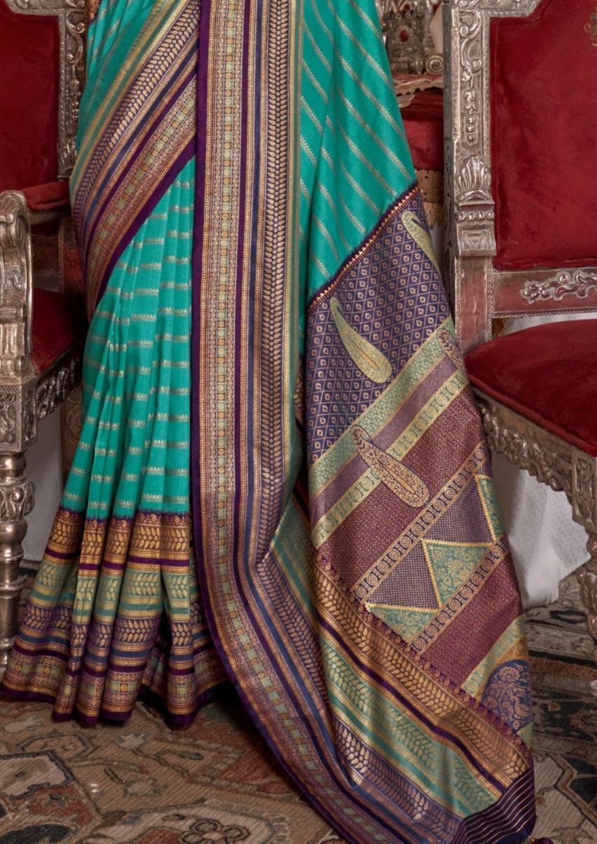 Silk With Gold Finishing Turquoise Blue Saree