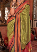 Silk With Gold Finishing Olive Green Saree