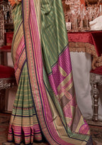 Silk With Gold Finishing Sage Green Saree