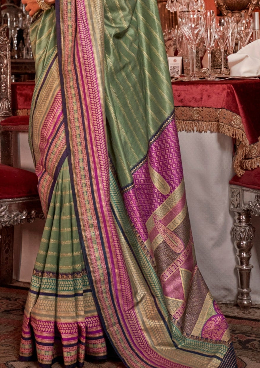 Silk With Gold Finishing Sage Green Saree