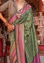 Silk With Gold Finishing Sage Green Saree