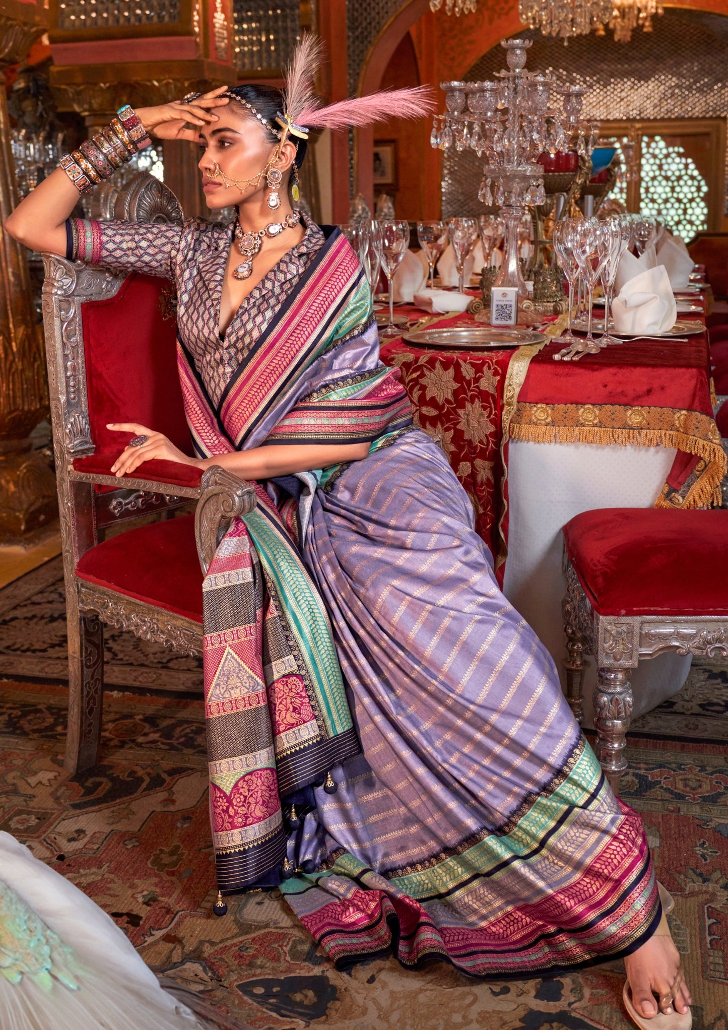 Silk With Gold Finishing Lavender Saree